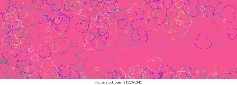 Vibrant Blue Pink Confetti Multicolor Romantic Background. Violet Bright Colorful Party Purple Art Illustration. Rainbow White Green Silhouettes Neon Style. Love Vivid Hearts Ornamental Fabrics.
