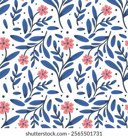 Vibrant Blue and Pink Floral Pattern