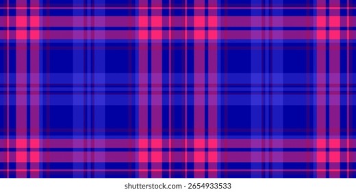 Vibrant blue and pink plaid pattern. Perfect for textile design, fashion, backgrounds, and web design.  This repeating texture offers a bold, modern aesthetic, ideal for creating eyecatching visuals.