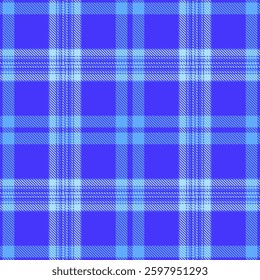 Vibrant blue plaid pattern.  Perfect for textile designs, website backgrounds, or fashion projects. This seamless texture offers a modern, geometric feel and evokes a sense of order and style.