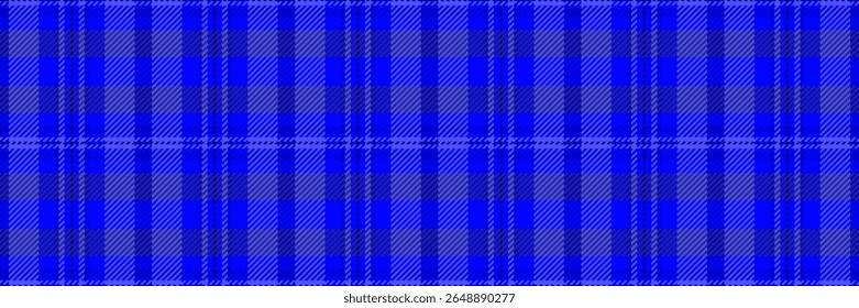 Vibrant blue plaid pattern, perfect for textile design, fashion, or website backgrounds.  The bold, repeating geometric design offers a modern yet classic feel, symbolizing order and structure.