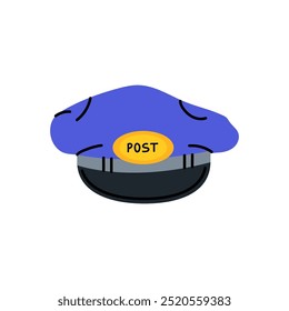 A vibrant blue postal hat with a gold emblem representing its service purpose