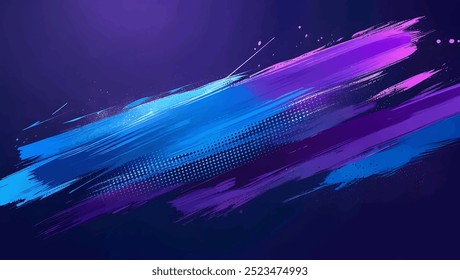 Vibrant Blue and Purple Brush Texture Halftone Effect Grunge Sports Background for Dynamic Banner or Poster Design with Energetic and Active Atmosphere