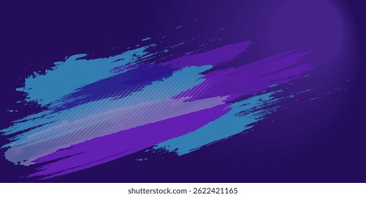 Vibrant Blue and Purple Brush Texture Halftone Effect Grunge Sports Background for Dynamic Banner or Poster Design with Energetic and Active Atmosphere