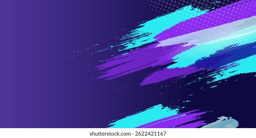 Vibrant Blue and Purple Brush Texture Halftone Effect Grunge Sports Background for Dynamic Banner or Poster Design with Energetic and Active Atmosphere