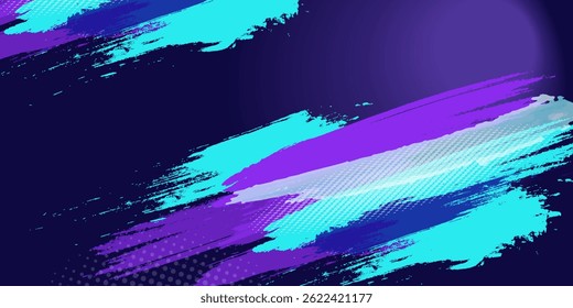 Vibrant Blue and Purple Brush Texture Halftone Effect Grunge Sports Background for Dynamic Banner or Poster Design with Energetic and Active Atmosphere