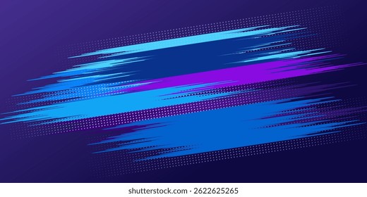 Vibrant Blue and Purple Brush Texture Halftone Effect Grunge Sports Background for Dynamic Banner or Poster Design with Energetic and Active Atmosphere.vector eps10