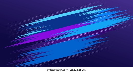 Vibrant Blue and Purple Brush Texture Halftone Effect Grunge Sports Background for Dynamic Banner or Poster Design with Energetic and Active Atmosphere.vector eps10