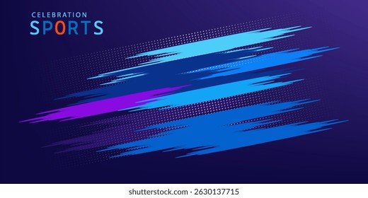 Vibrant Blue and Purple Brush Texture Halftone Effect Grunge Sports Background for Dynamic Banner or Poster Design with Energetic and Active Atmosphere.vector eps10