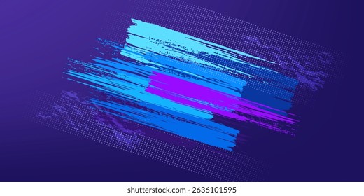 Vibrant Blue and Purple Brush Texture Halftone Effect Grunge Sports Background for Dynamic Banner or Poster Design with Energetic and Active Atmosphere.vector eps10