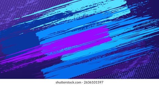 Vibrant Blue and Purple Brush Texture Halftone Effect Grunge Sports Background for Dynamic Banner or Poster Design with Energetic and Active Atmosphere.