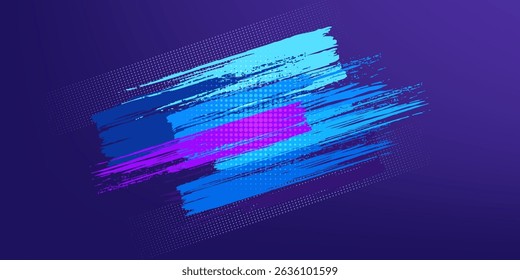 Vibrant Blue and Purple Brush Texture Halftone Effect Grunge Sports Background for Dynamic Banner or Poster Design with Energetic and Active Atmosphere.vector eps10
