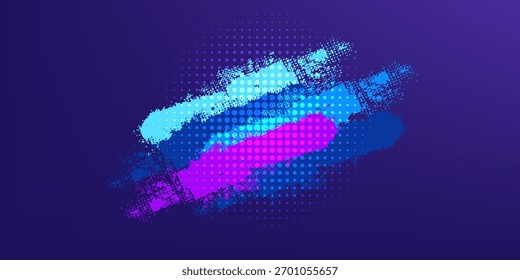 Vibrant Blue and Purple Brush Texture Halftone Effect Grunge Sports Background for Dynamic Banner or Poster Design with Energetic and Active Atmosphere.vector eps10