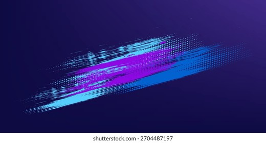 Fondo deportivo de grunge con efecto de semitono de textura de pincel azul y púrpura vibrante para un diseño dinámico de Anuncio o póster con una atmósfera energética y activa.Vector eps10