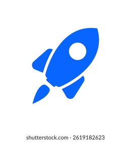 Vibrant blue rocket icon symbolizing startups, innovation, success, and exploration.