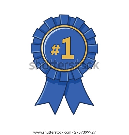 A vibrant blue rosette ribbon award featuring a golden circle in the center with a prominent yellow number 1 symbol signifying victory and achievement.