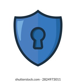A vibrant blue shield icon featuring a keyhole, representing security and protection, presented as a flat vector graphic on a white background.