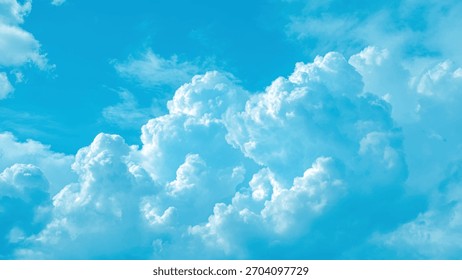 Céu azul vibrante com nuvens cumulus brancas macias em um fundo de dia ensolarado