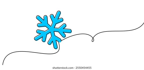 Um floco de neve azul vibrante conectado por uma linha fluente. Ilustração vetorial, ideal para projetos de inverno e temas sazonais.