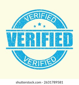 Um selo azul vibrante com a palavra "VERIFICADO", repetida num formato circular e horizontal.