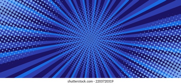 Vibrant Blue Sunburst Background. Comic style Radial geometric Vector Illustration