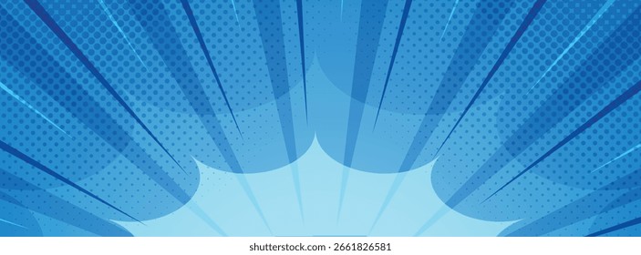 Vibrant Blue Sunburst Comic Background with Paper Tear Effect