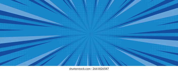 Fondo de cómic azul vibrante Sunburst con efecto de lágrima de papel