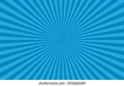 Vibrant Blue Sunburst Pattern Background. Ray star burst backdrop. Rays Radial geometric Vector Illustration