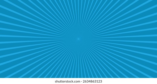 Vibrant Blue Sunburst Pattern Background. Ray star burst backdrop. Rays Radial geometric Vector Illustration