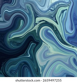 Arte abstracto fluido azul y verde azulado vibrante con remolinos dinámicos de mármol y texturas fluidas. Perfecto para fondos o imágenes artísticas.