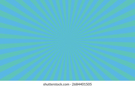 Un vibrante patrón de rayos de sol azul y verde azulado irradia desde el centro, creando un fondo dinámico y abstracto.