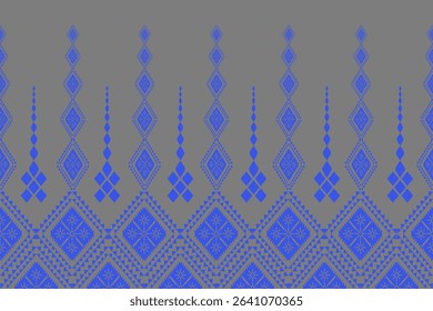 A vibrant blue tribal diamond pattern on a muted gray background. This symmetrical geometric design is ideal for textiles, traditional crafts, cultural art, or ethnic-inspired projects.