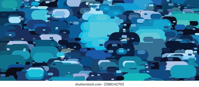 Vibrant Blue and Turquoise Abstract Art with Overlapping Geometric Shapes