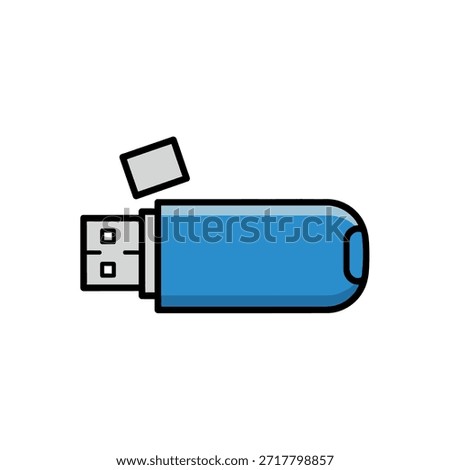 A vibrant blue usb thumb drive is shown with its cap playfully lifted above the data connector