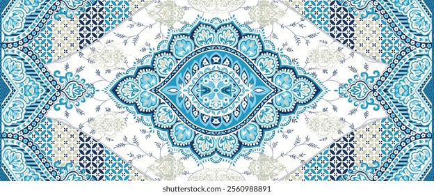 Vibrant Blue and White Paisley Design for Textiles