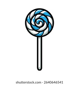 A vibrant blue and white spiral lollipop vector illustration. Perfect for candy, dessert, sweet shop, or children's themes. Isolated on white.

