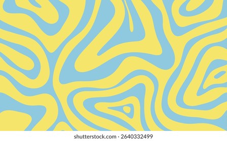 Vibrant Blue and Yellow Abstract Swirl Pattern Background, Playful Curvy Lines Texture, Groovy Retro Style Design, Cheerful Backdrop for Creative Projects