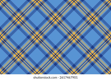 Vibrant blue, yellow, and gray diagonal plaid pattern. Perfect for textile designs, website backgrounds, or creating stylish apparel prints.