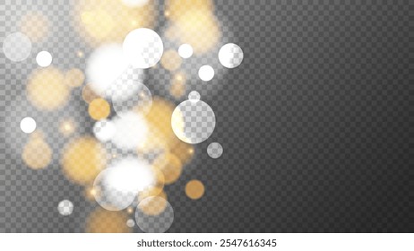 Luces bokeh vibrantes. Plantilla de superposición borrosa. Abstractas efecto de luz borrosa. Fondo transparente. Ilustración vectorial.