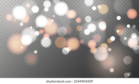 Luces bokeh vibrantes. Efecto de luz borrosa brillante. Abstractas diseño de superposición borrosa. Fondo transparente. Ilustración vectorial.