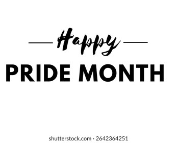 Vibrant and bold "HAPPY PRIDE MONTH" text graphic featuring  modern fonts, perfect for celebrating LGBTQ+ pride, social media posts, and inclusive event promotions.

