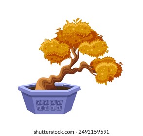 Vibrant Bonsai Tree With Colorful Autumn Foliage, Placed In A Decorative Pot Isolated On White Background