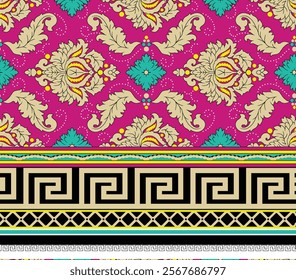 Vibrant Border, dupatta designs with ethnic floral arrangements and geometric borders for textiles, wallpapers, and gift wraps.