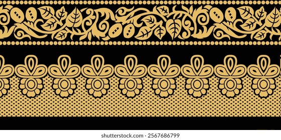 Vibrant Border, dupatta designs with ethnic floral arrangements and geometric borders for textiles, wallpapers, and gift wraps.