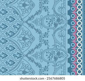 Vibrant Border, dupatta designs with ethnic floral arrangements and geometric borders for textiles, wallpapers, and gift wraps.