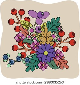 Vibrant Botanical Blossoms - Colorful Floral Illustration with Blooming Flowers, Nature's Beauty, and Cheerful Spring Garden Elements for Digital Designs, Print Materials, and Decorative Accents