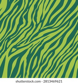 Vibrant botanical chartreuse and night jade zebra stripe seamless pattern with energetic organic lines for fashion textiles, activewear, wallpaper and product design.