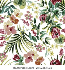 Padrão floral botânico vibrante - rosa suave e flores vermelhas no fundo do creme