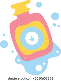 Vibrant bottle of liquid cleanser with blue bubbles, great for promoting hygiene products or as an icon for personal care content.