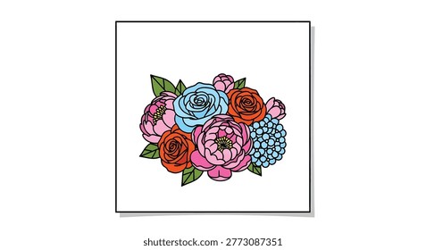 Vibrant bouquet of roses and peonies